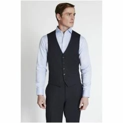 Moss Bros Navy Blue Tailored Fit Marl Waistcoat