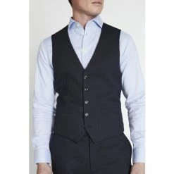 Moss Bros Navy Blue Tailored Fit Marl Waistcoat -Moss Bros shop unnamed file 895