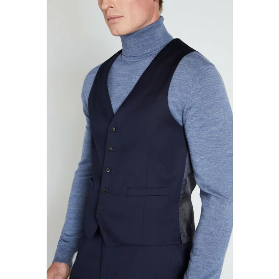 Moss Bros Moss X Reda Blue Slim Fit Twill Suit: Waistcoat 3 Moss Bros Moss X Reda Blue Slim Fit Twill Suit: Waistcoat - Image 3