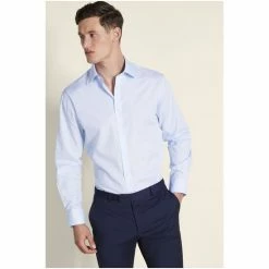 Moss Bros Moss Regular Fit Sky Poplin Single Cuff Shirt -Moss Bros shop unnamed file 90