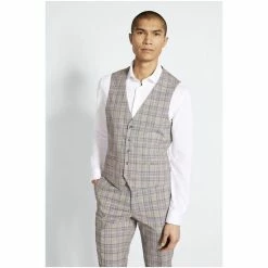 Moss Bros Black Slim Fit Check Suit: Waistcoat