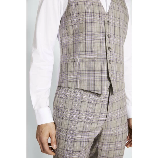 Moss Bros Black Slim Fit Check Suit: Waistcoat 3 Moss Bros Black Slim Fit Check Suit: Waistcoat - Image 3