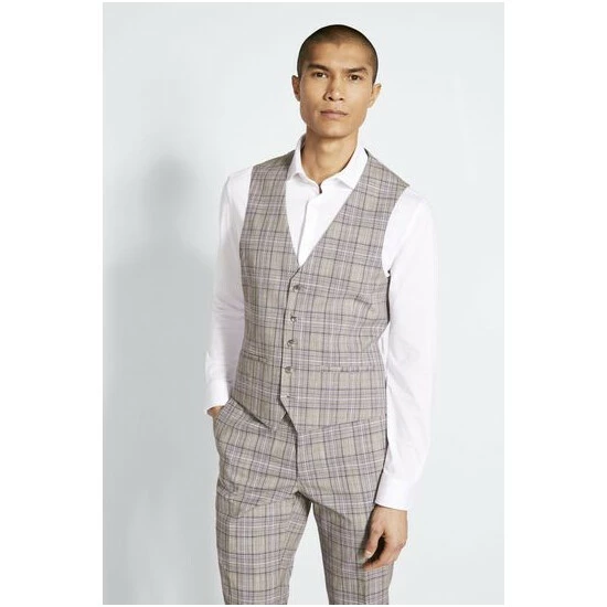 Moss Bros Black Slim Fit Check Suit: Waistcoat 4 Moss Bros Black Slim Fit Check Suit: Waistcoat - Image 4