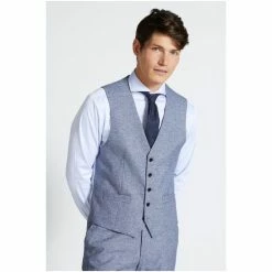 Moss Bros Blue Regular Fit Ice Blue Flannel Waistcoat