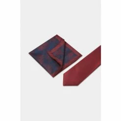 Alternative view of Moss Bros Moss Wine Floral Tie, Pocket Square And Tie Bar Set