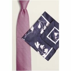 Moss Bros Moss Pink & Navy Floral Tie & Hank Set -Moss Bros shop unnamed file 959