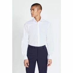 Moss Bros Moss Tailored Fit White Double Cuff Zero Iron Shirt