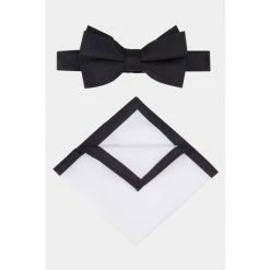 Moss Bros Black Textured Bow Tie And Hank Set
