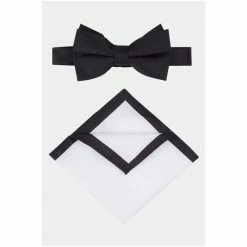 Moss Bros Black Textured Bow Tie And Hank Set -Moss Bros shop unnamed file 979