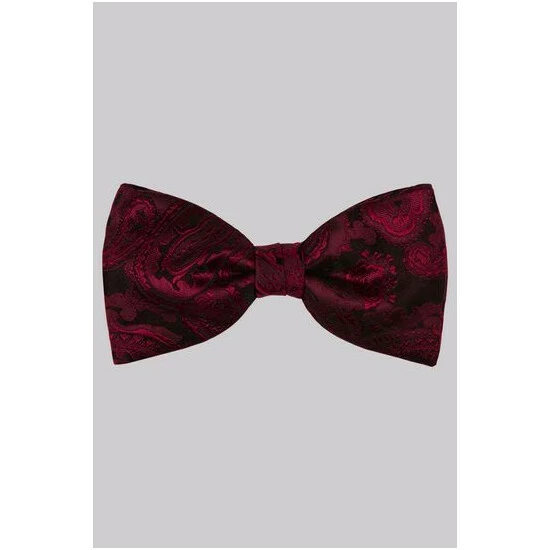 Moss Bros Moss Red Paisley Silk Bow Tie 2 Moss Bros Moss Red Paisley Silk Bow Tie - Image 2