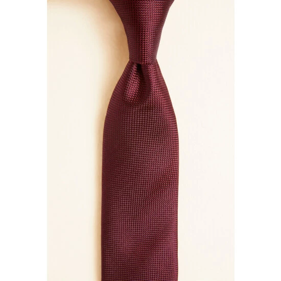 Moss Bros Moss Burgundy Red Plain Natte Silk Tie 2 Moss Bros Moss Burgundy Red Plain Natte Silk Tie - Image 2