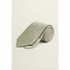 Moss Bros Moss Sage Green Floral Silk Tie