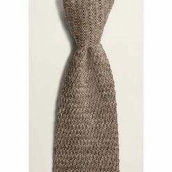 Moss Bros Moss Cappuccino Brown Melange Knitted Linen Tie